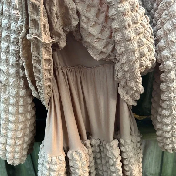 NWT Simply Southern Long Sleeve Tiered Bubble Mini Dress Puff Tan Brown Sz Large - Picture 8 of 12